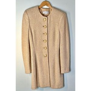 St. John Collection, Marie Gray, Beige w/Gold Thread Sweater Skirt Suit - Sz 10